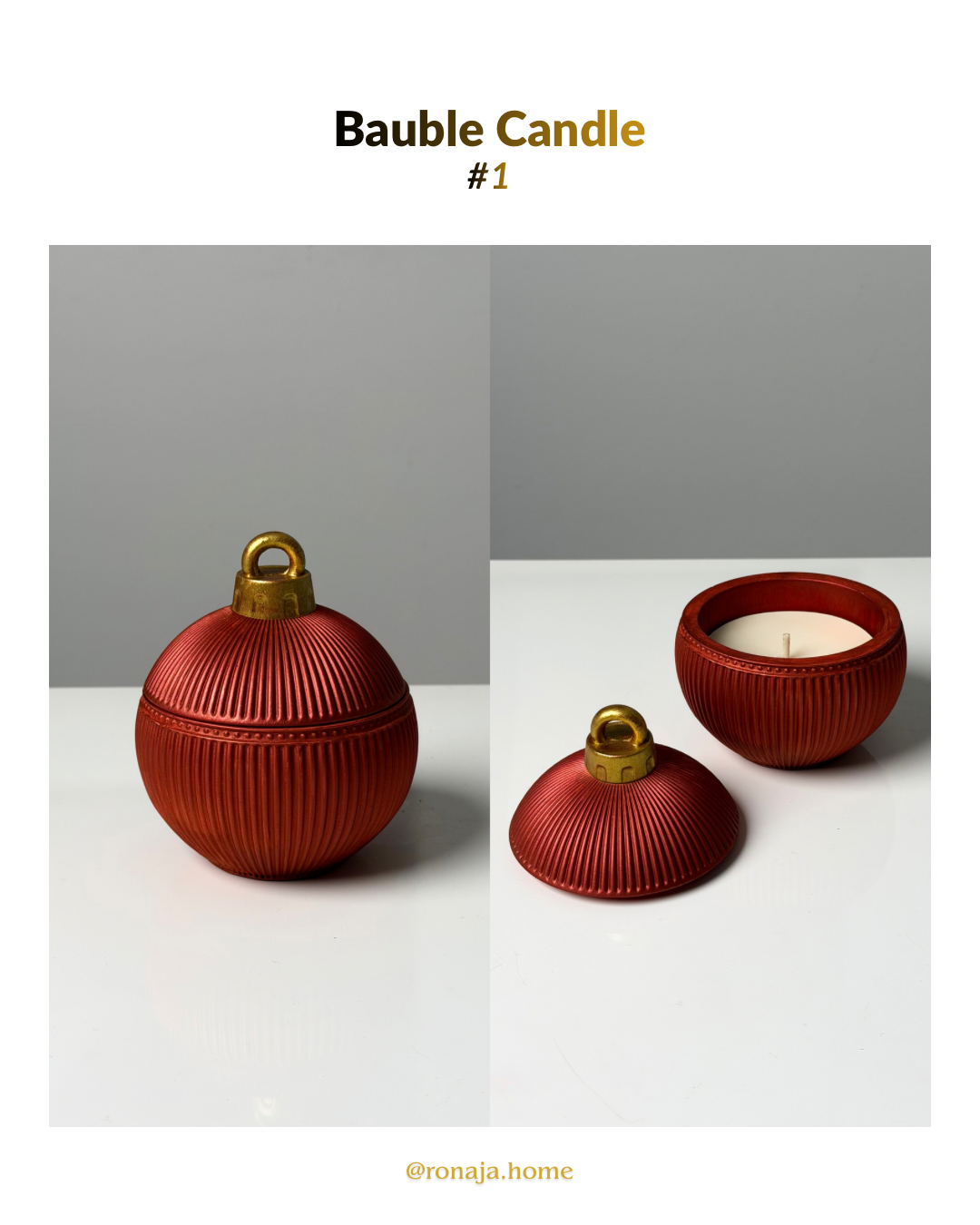 Handmade Christmas bauble candle in red - soy wax holiday decor